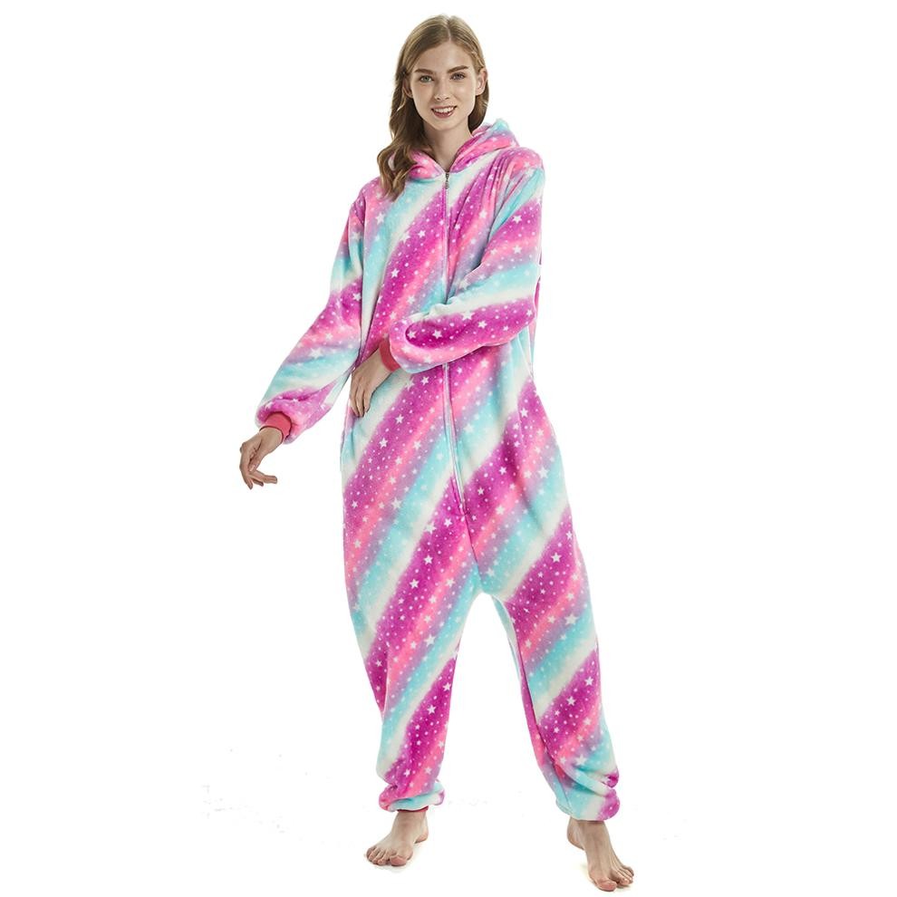 Buy Pink Galaxy Rainbow Tail Unicorn Onesie Zip-Up Pajamas Kigurumi in ...