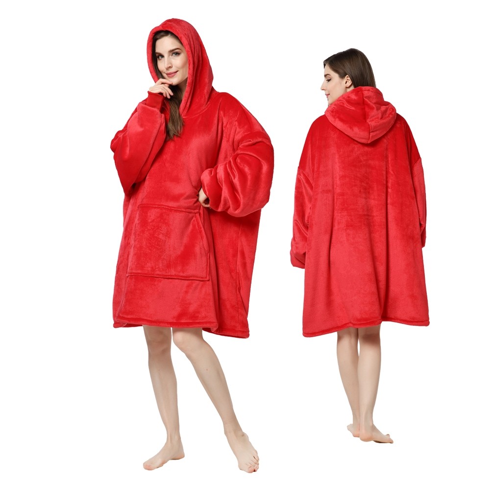 Pure Red Oversize Sweatshirt Winter Warm TV Wearable Blanket Hoodie For Adult