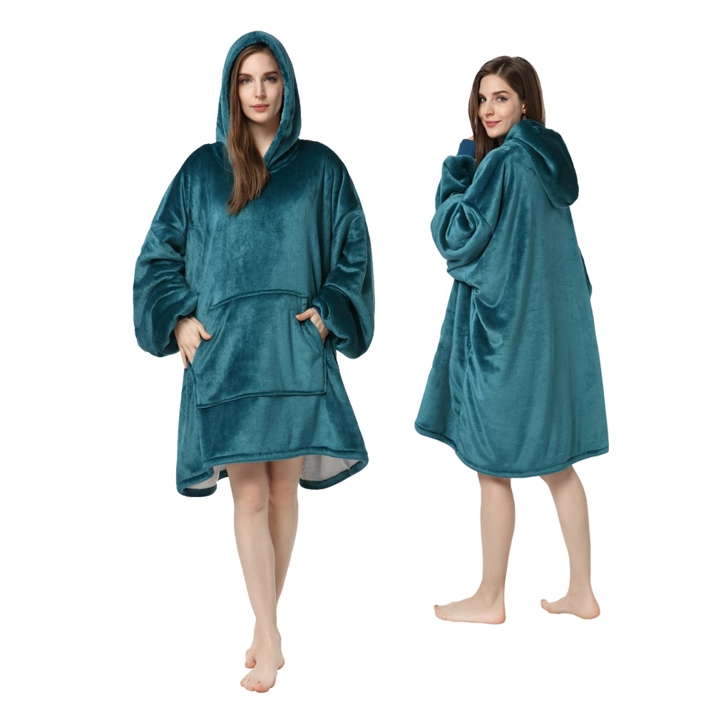Peacock Green Blanket Hoodie Winter Warm TV Wearable Sweatshirt For Women & Men