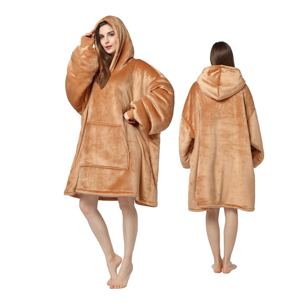 Light Brown Oversized Blanket Hoodie Winter Warm TV Wearable Sweatshirt For  Women & Men