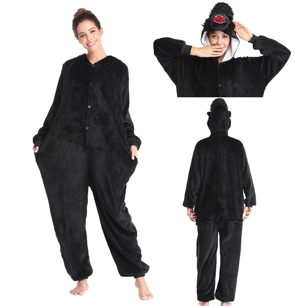 Black King Kong  Onesie Kigurumi  Pajamas Animal Halloween Costume For Adult
