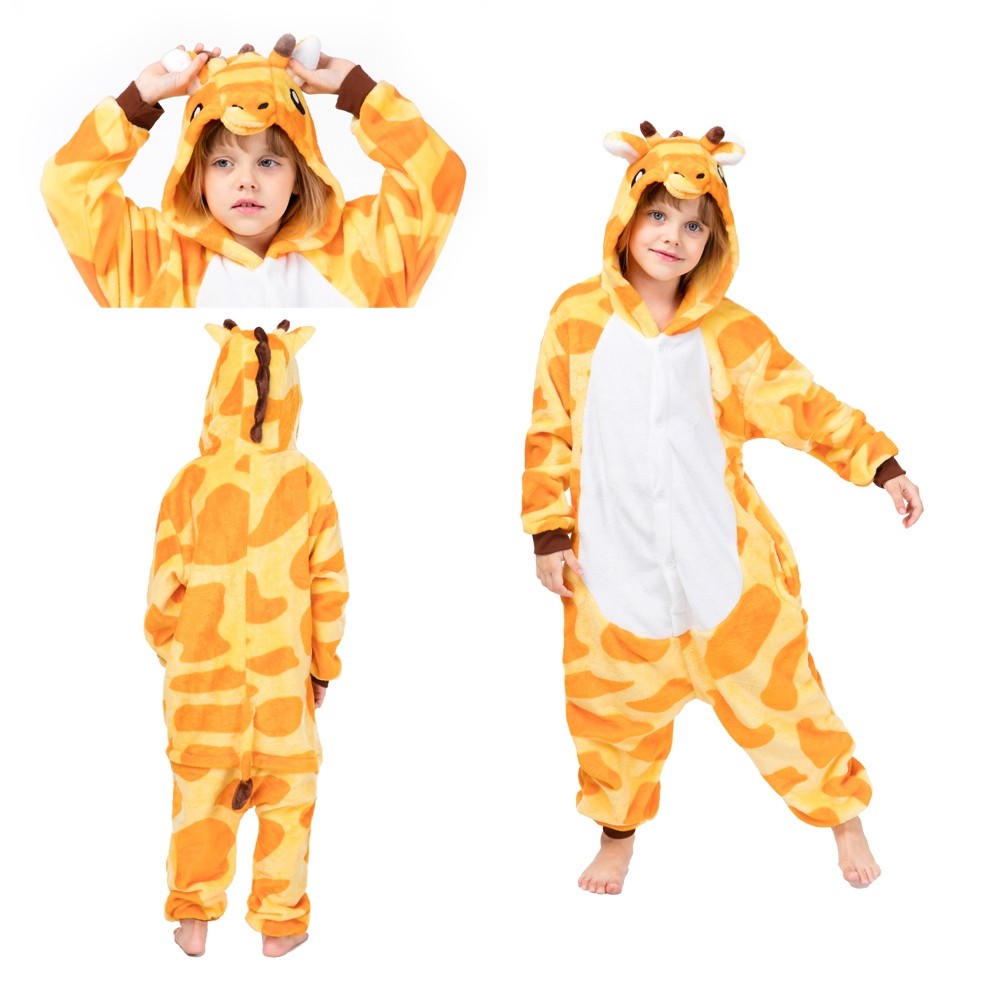 Animal Kigurumi Yellow Giraffe Onesie Pajamas For Kids