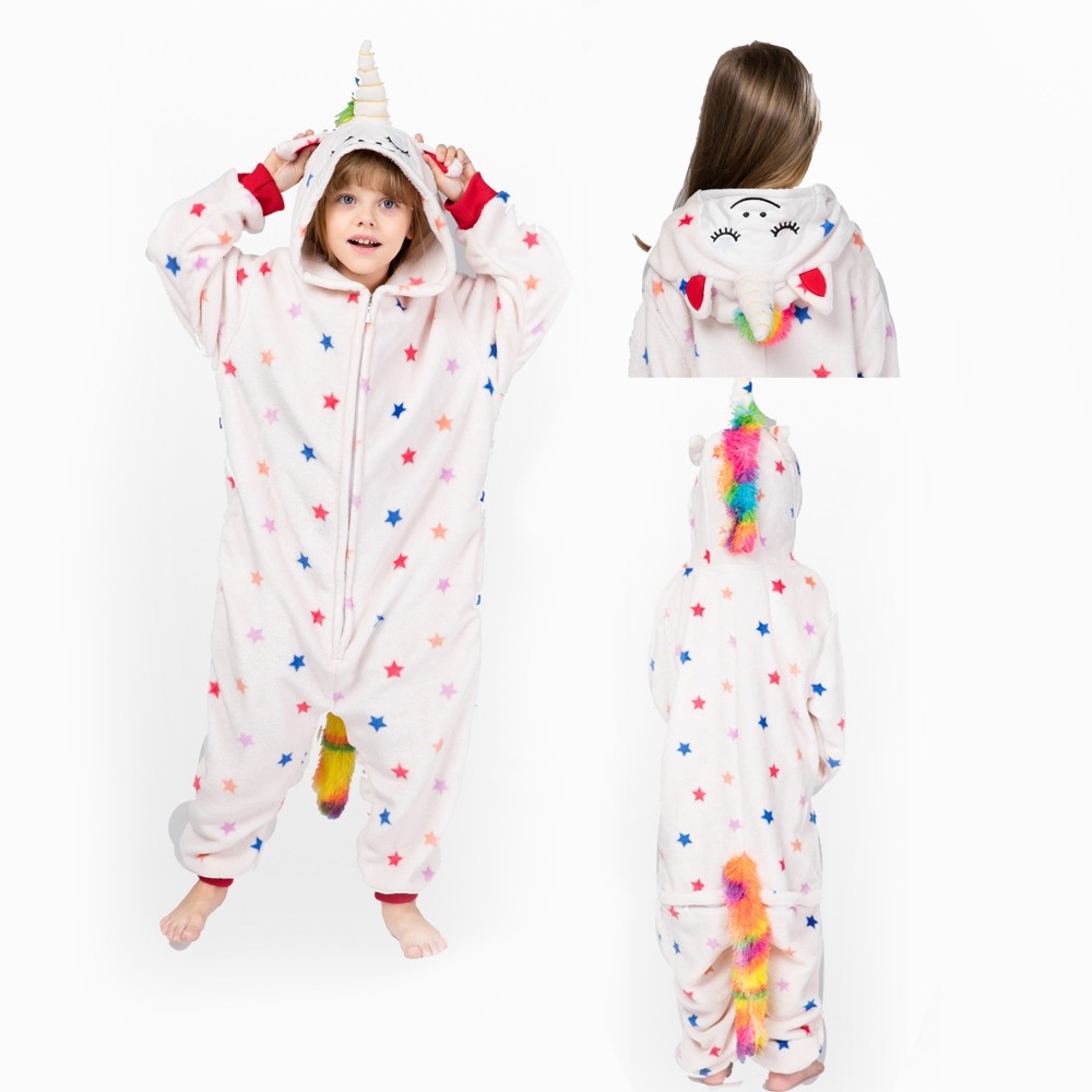 White Star Pegasus Unicorn Onesie Kigurumi Kids Animal Pajamas Zip Up
