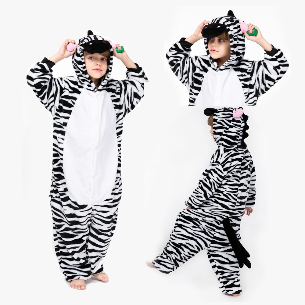 Animal Kigurumi Black White Zebra Onesie Pajamas For Kids