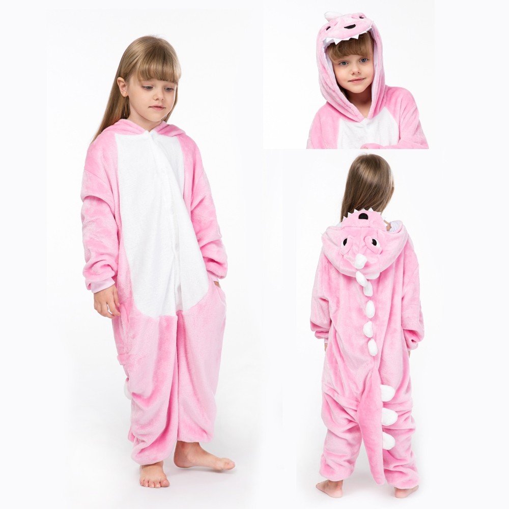 Animal Kigurumi Pink Dinosaur Onesie Pajamas For Kids