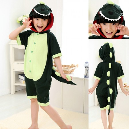 Kids Green Dinosaur Cartoon Hoodie Summer Onesie Pajamas Kigurumi