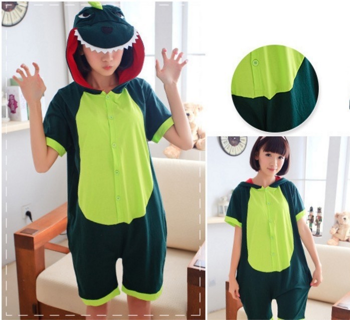 Green Dinosaur Cartoon Hoodie Summer Onesie Kigurumi Pajamas