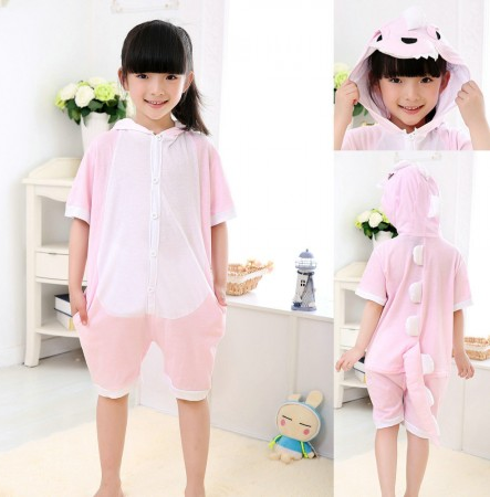 Lovely Pink Dinosaur Cartoon Hoodie Kids Summer Onesie Pajamas Kigurumi