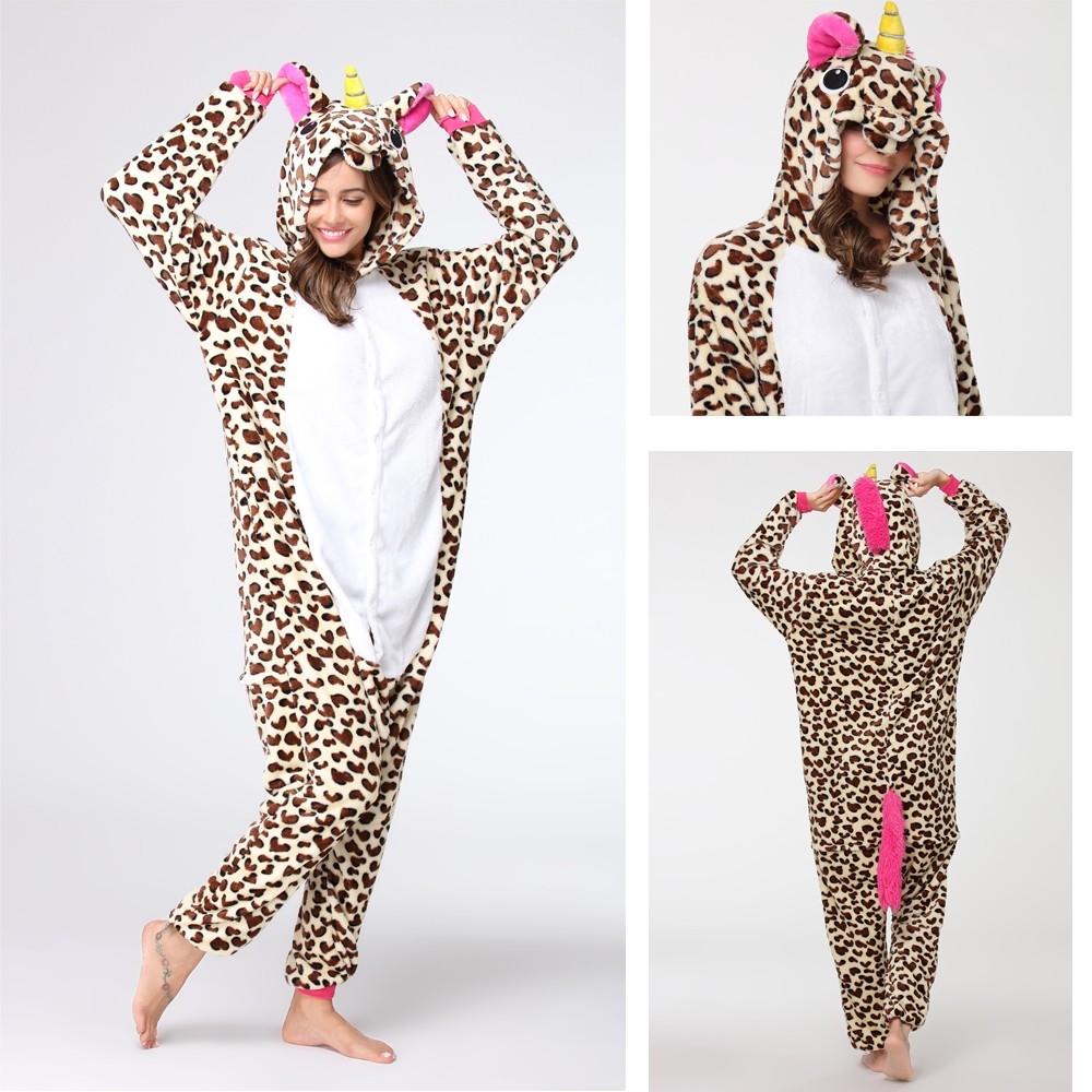 Leopard Print Pegasus Kigurumi Onesie Pajamas Animal Unicorn Costumes For Adult