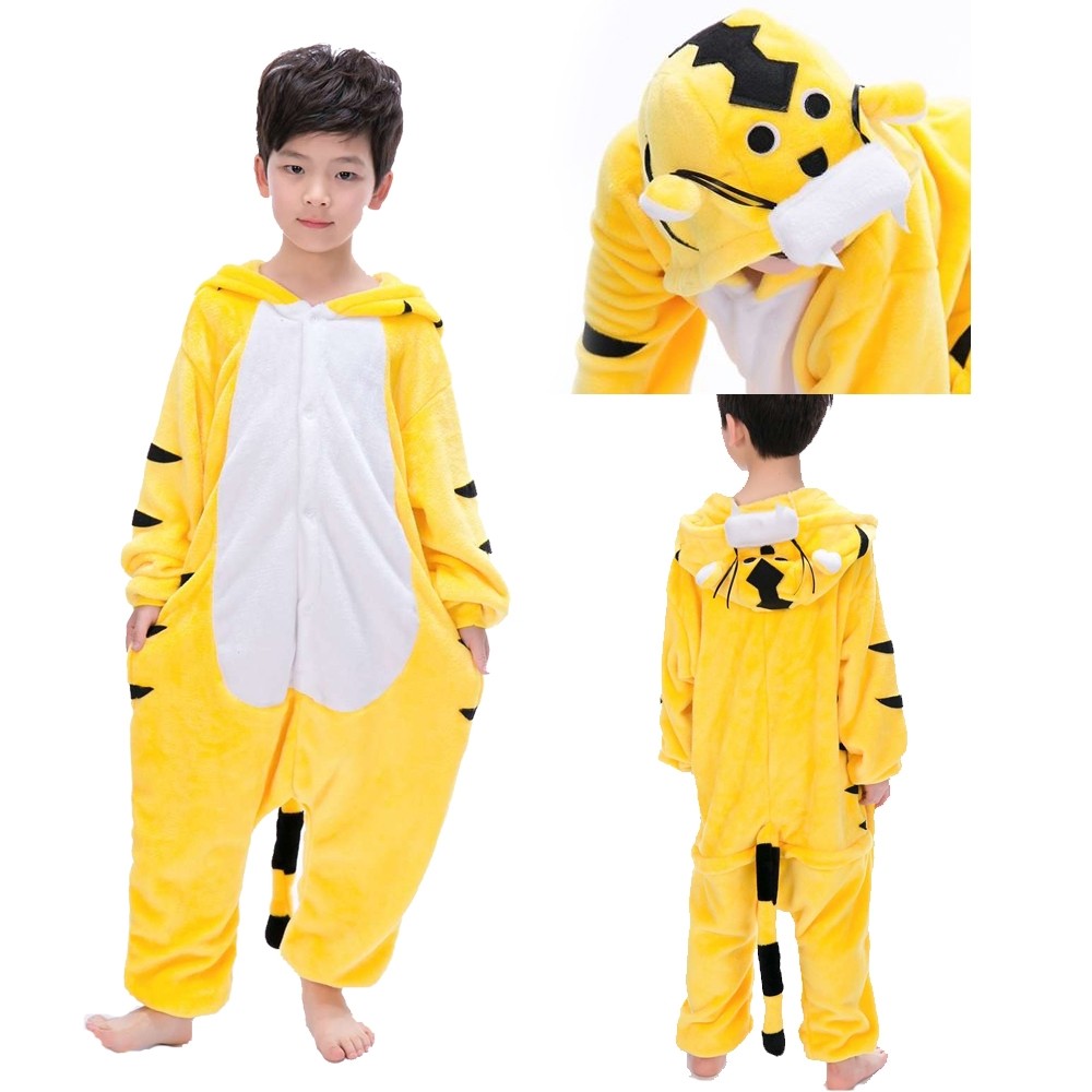 Animal Kigurumi Yellow Tiger Onesie Pajamas For Kids