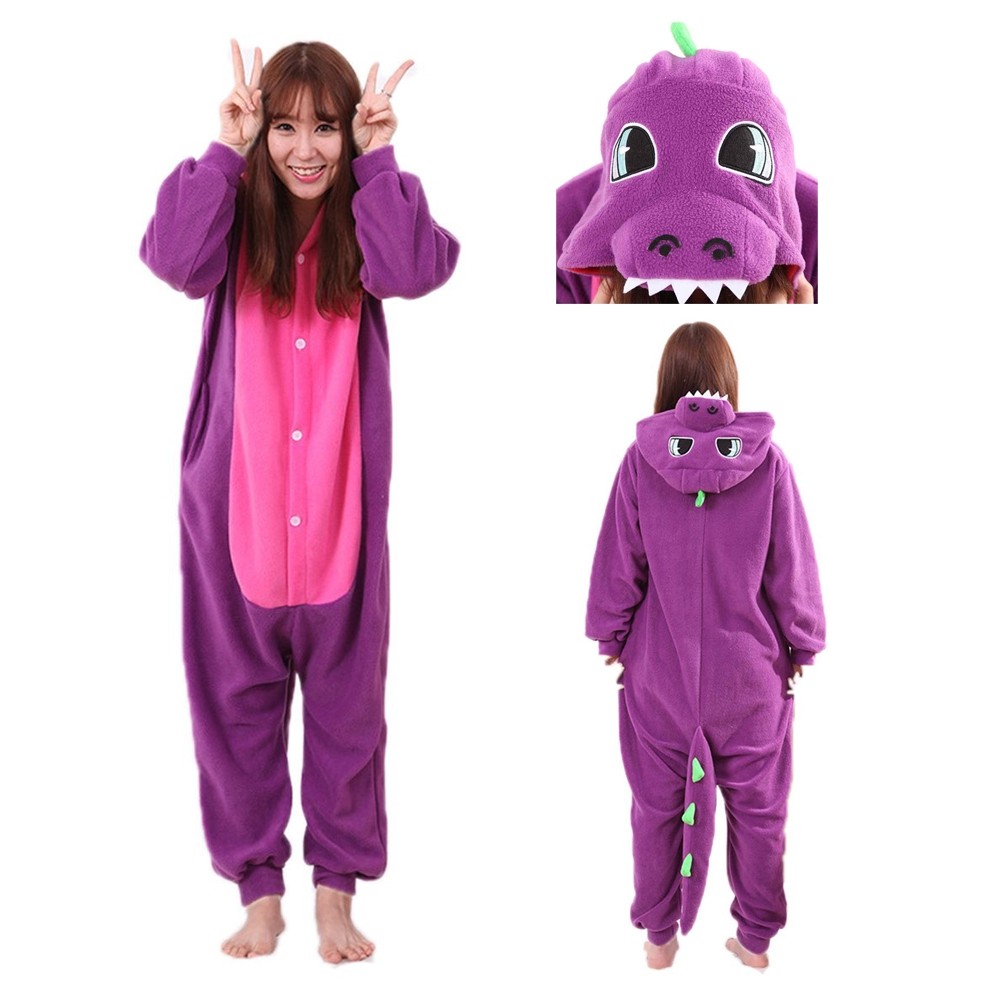 Purple Dinosaur Kigurumi Onesie Flannel Animal Pajamas