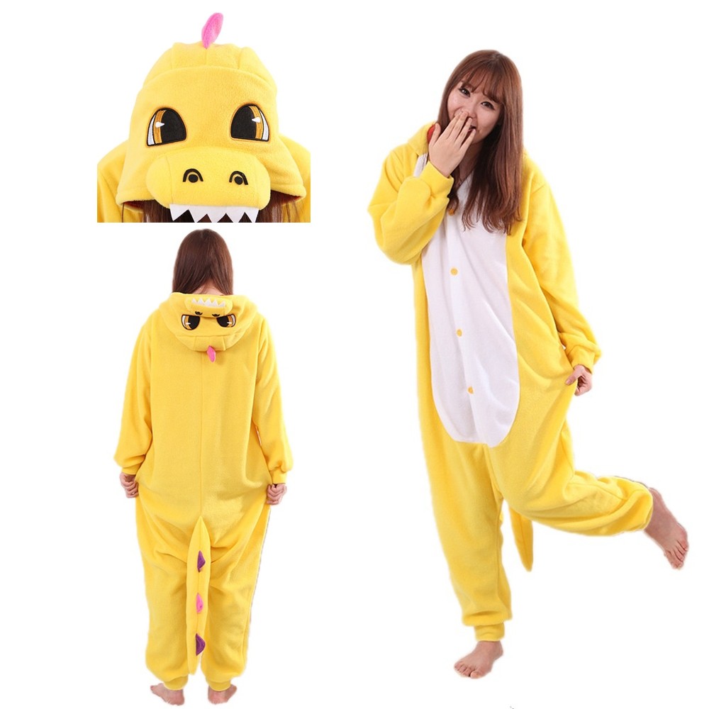 Yellow Dinosaur Kigurumi Onesie Unisex Flannel Animal Pajamas