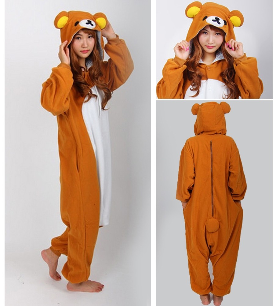 Light Brown Rilakkuma Bear Kigurumi Onesie Pajama Funny Cartoon Animal Costume For Adult