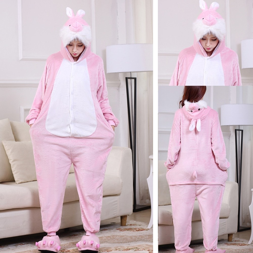 Pink 3D Rabbit Kigurumi Onesie Pajama Animal Costume For Adult