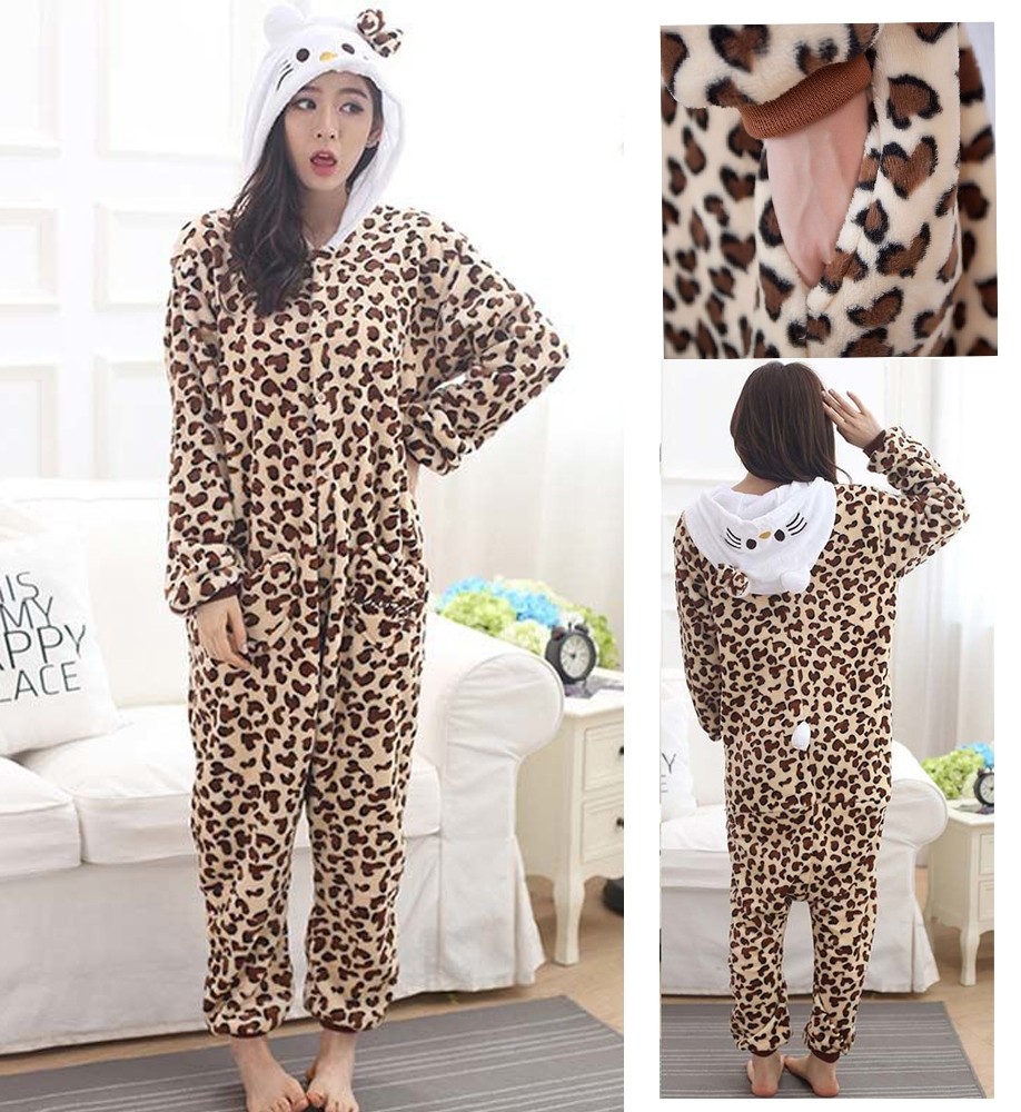 Leopard KT Cat  Kigurumi Onesie Pajama Animal Halloween Costume For Couples