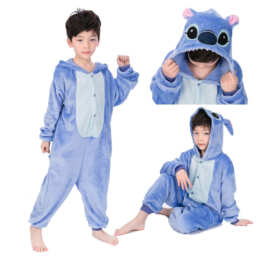 Animal Kigurumi Blue Stitch Onesie Pajamas For Kids
