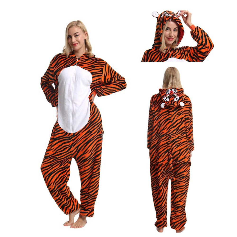 Tiger Kigurumi Onesie Adult Animal Pajama Costume Zip-Up