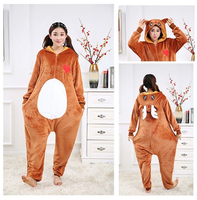 Brown Deer Kigurumi Onesie Pajama Animal Costumes For Adult Zip-Up