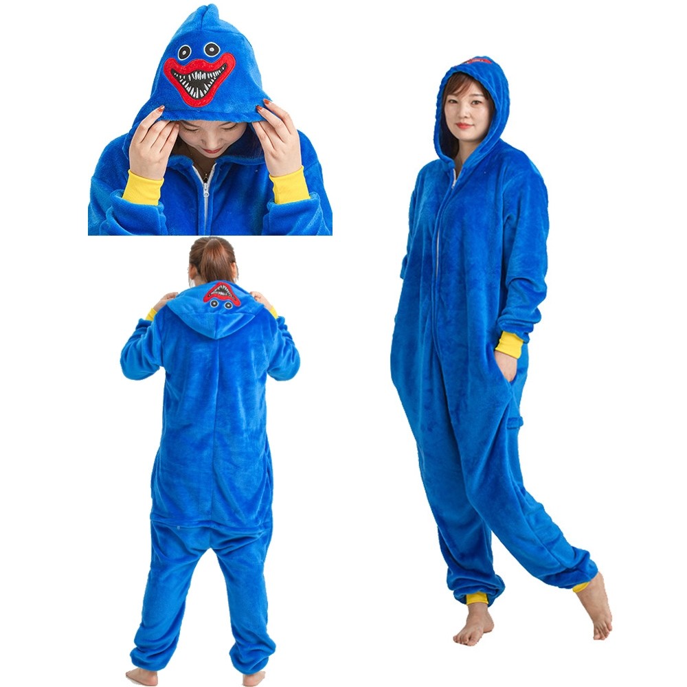 Blue Monster Kigurumi Onesie Cartoon Pajama Costumes For Adult