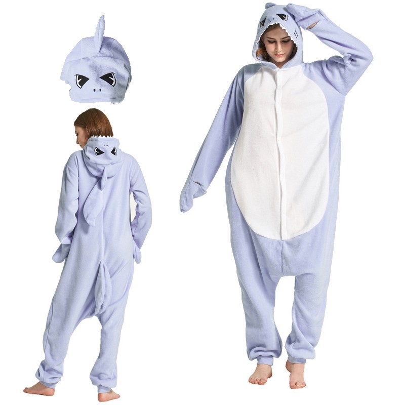 Light Blue Shark Kigurumi Onesie Animal Pajama Costume For Adult