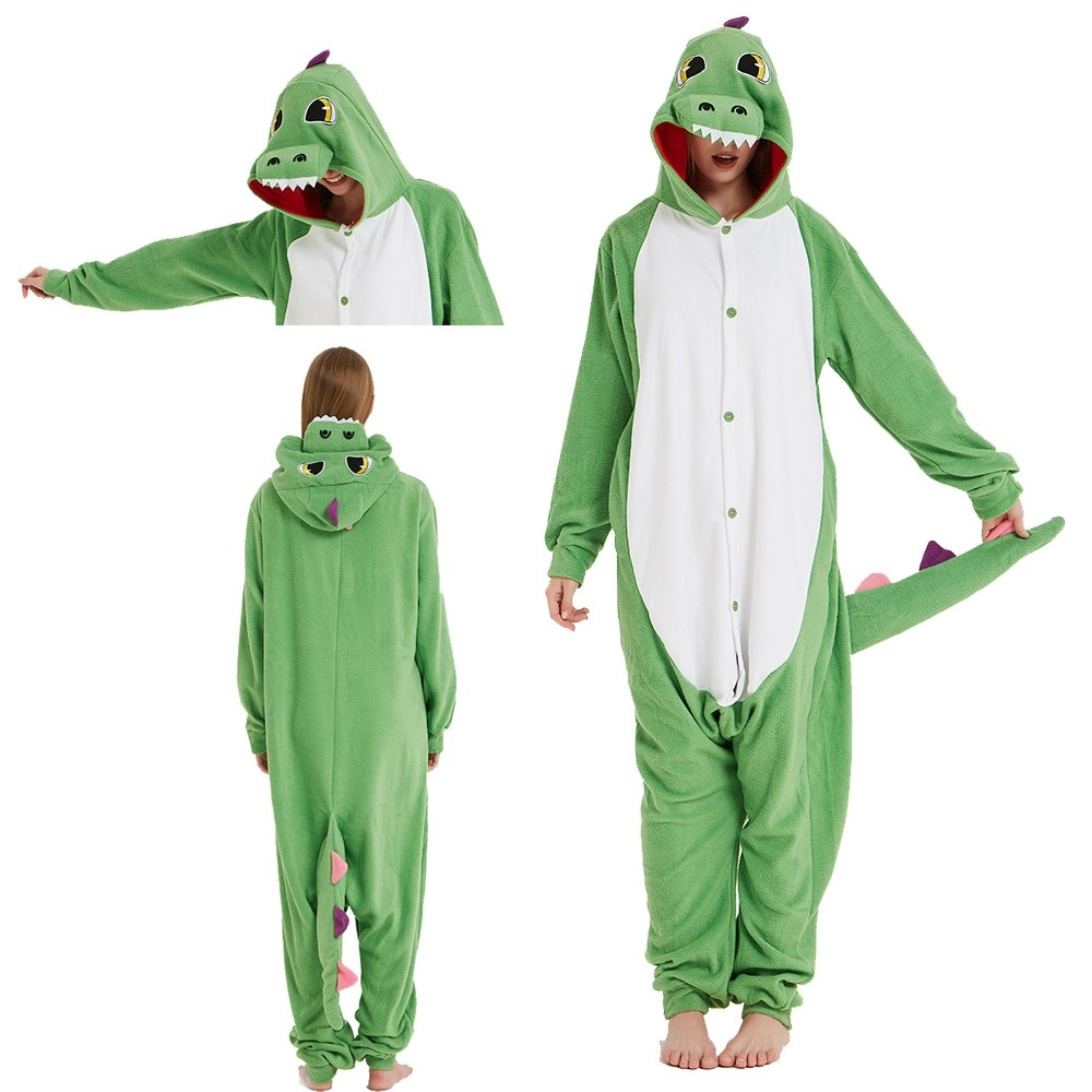 Light Green Dinosaur Kigurumi Onesie Pajama Halloween Cosplay Costume For Adult