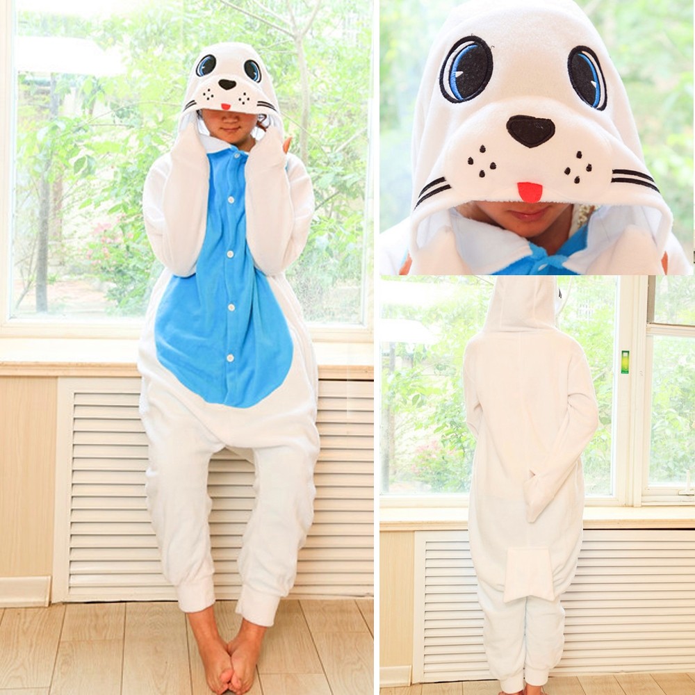 White Sea Lion Kigurumi Onesie Cartoon Animal Cosplay Costume For Adult