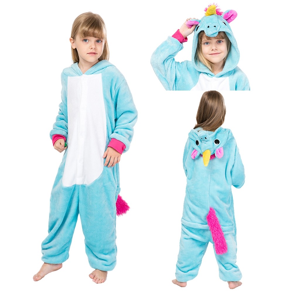 Animal Kigurumi Blue Pegasus Onesie Pajamas For Kids