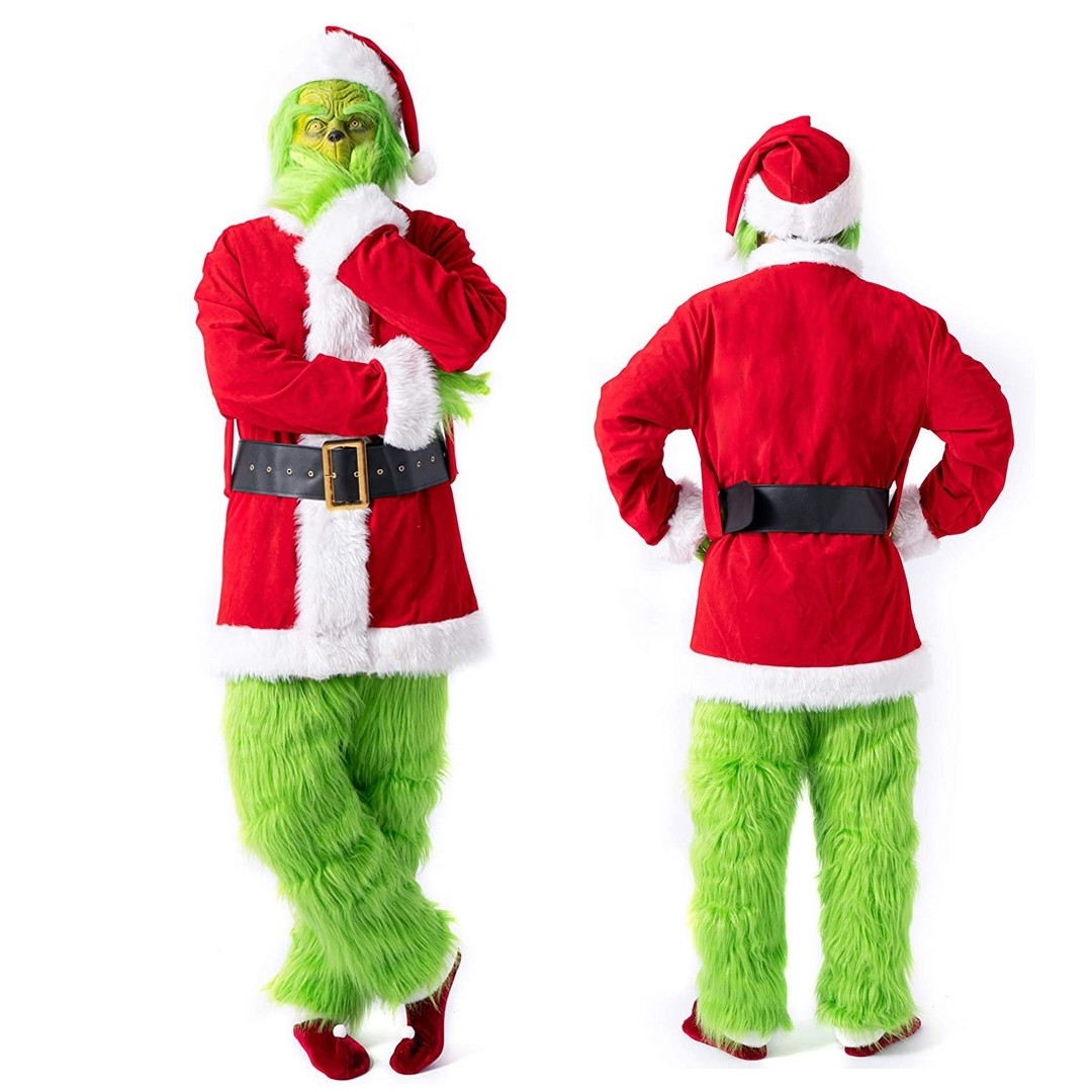 Deluxe Grinch Costume Adult Full Sets Christmas Santa Outfit