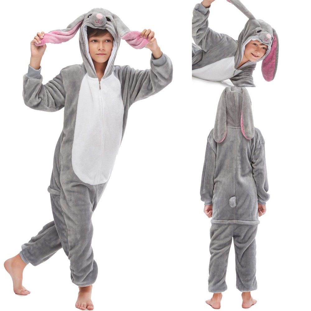 Kids Grey Mashimaro Rabbit Onesie Kigurumi Cartoon Animal Pajama Costume 