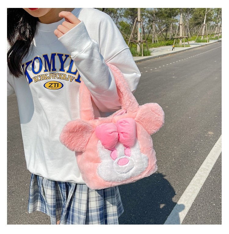 Pink Mickey Mouse Cartoon Cute Animal Plush Hand Carrier Bag