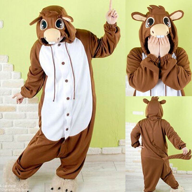 Brown Donkey Kigurumi Onesie Animal Pajama Costume For Adult 