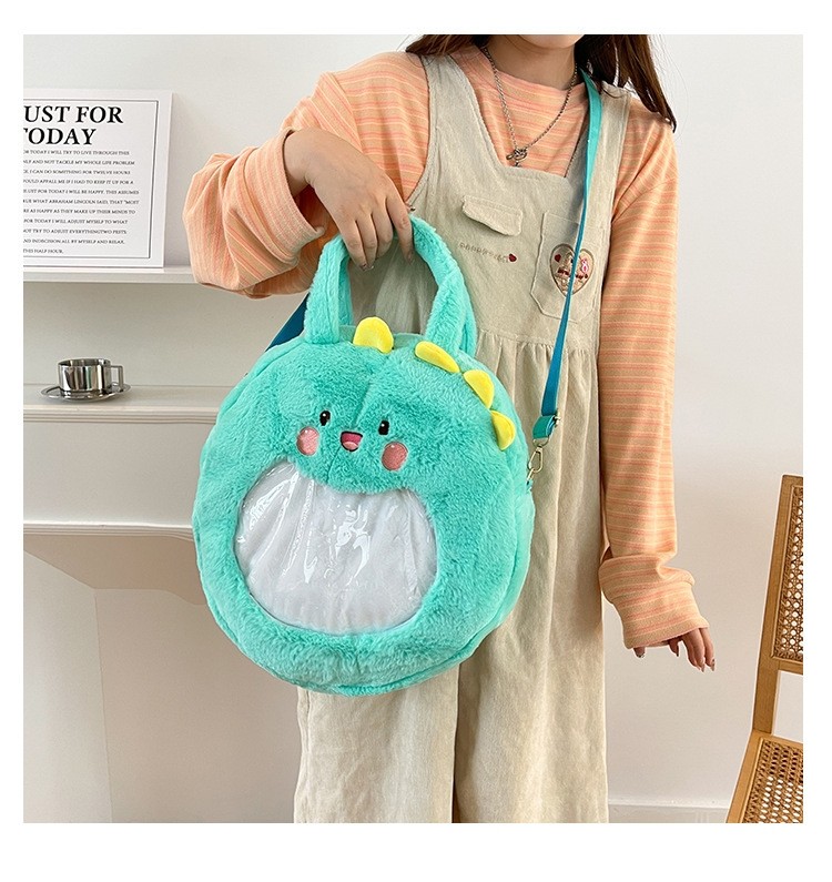Cute Green Dinosaur Plush Transparent Japanese Large Capacity  Cross-Body Bag