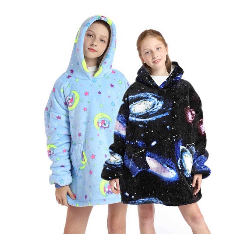 Soft Flannel Hoodie Wearable Sherpa TV Blanket Sweatshirt For Kids