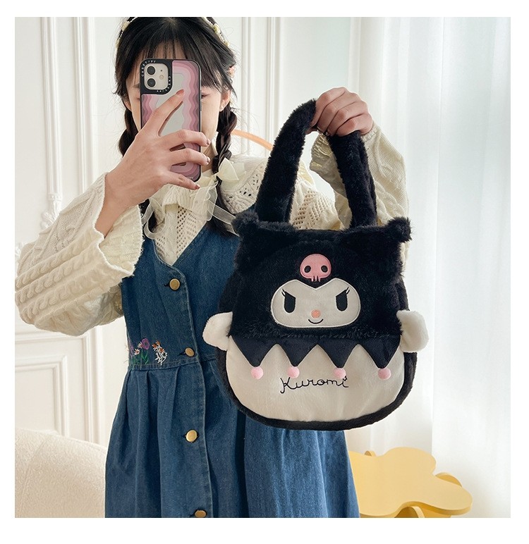 Girly Heart Black Kuromi Cute Cartoon Plush Underarm Bag Handbag