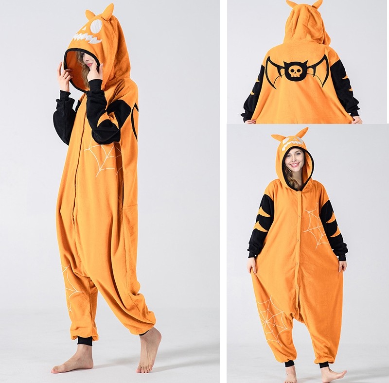Orange Damien Kigurumi Onesie Pajamas Halloween Costume For Adult