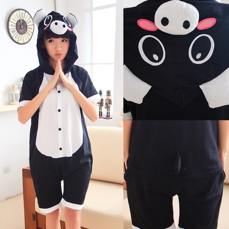  Cartoon Black Pig Cute Hoodie Summer Onesie Kigurumi Pajamas