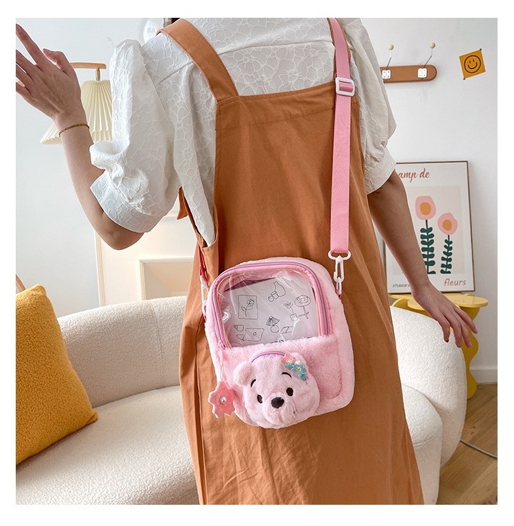 Pink Winnie Pooh Bear Cute Transparent Cross-body Shoulder Bag