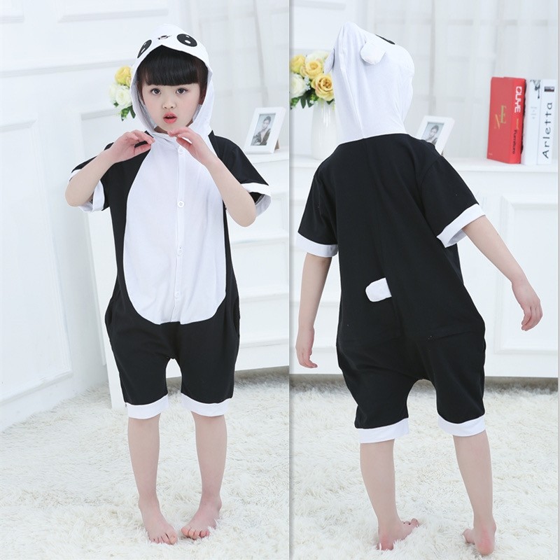 Cute Panda Cartoon Hoodie Summer Onesie Pajamas Kigurumi For Kids