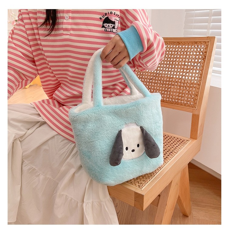 White Blue Cinnamoroll Dog Double-Sided Cute Cartoon Plush Handbag