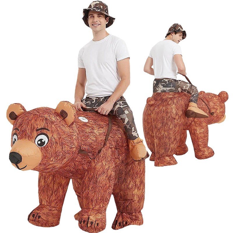 Inflatable Riding Bear Costume Blow Up Halloween Party Outfit For Adult