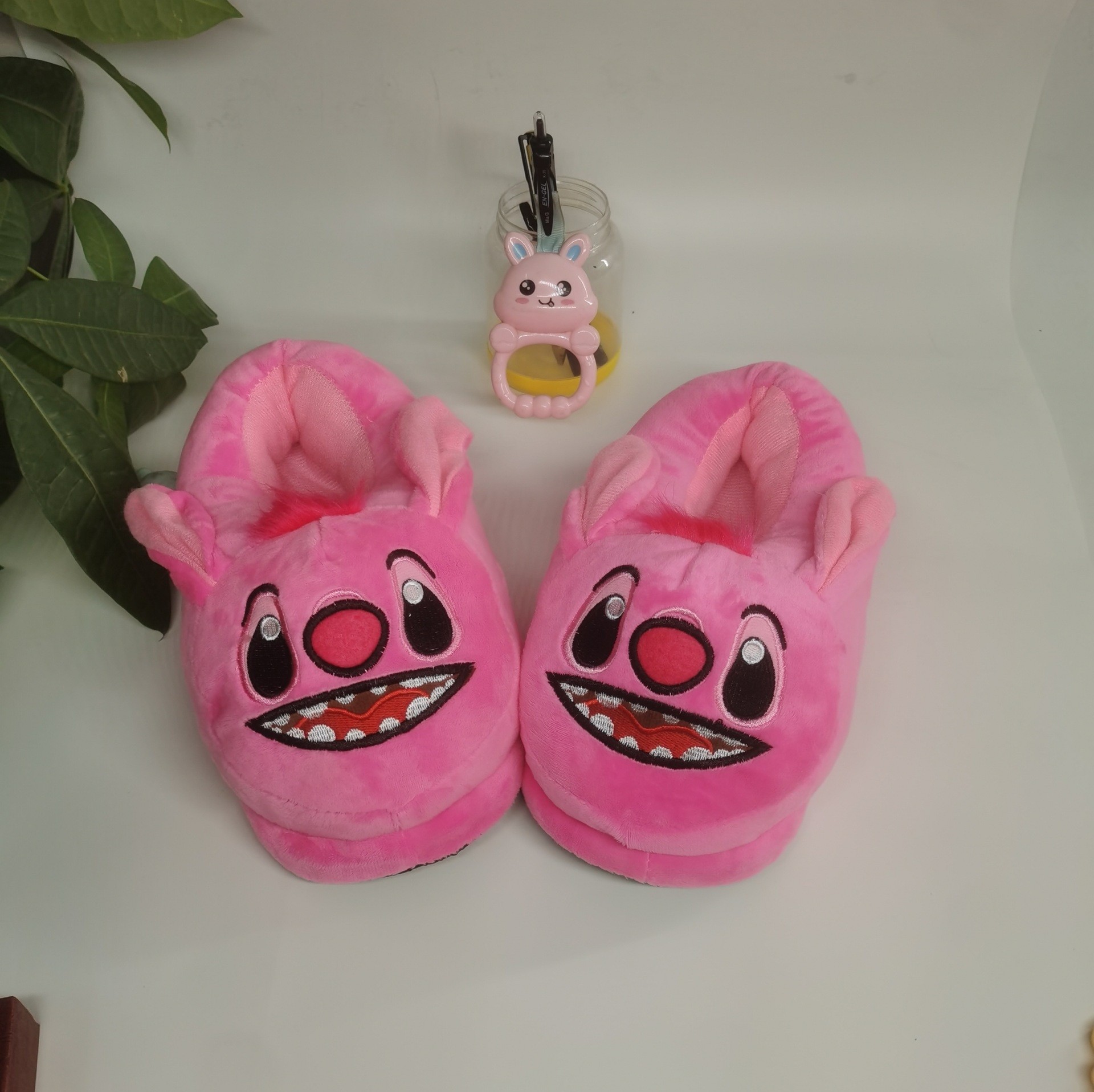 Pink Stitch Plush Stuffed Winter Slippers Shoes