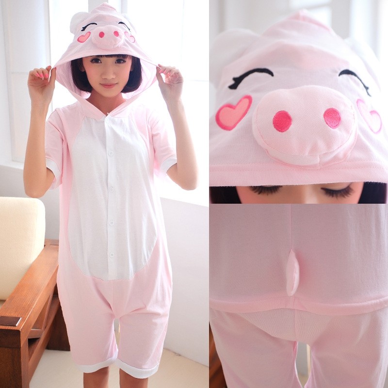 Pink Pig Pajamas Animal Summer Onesie Kigurumi Short Sleeve
