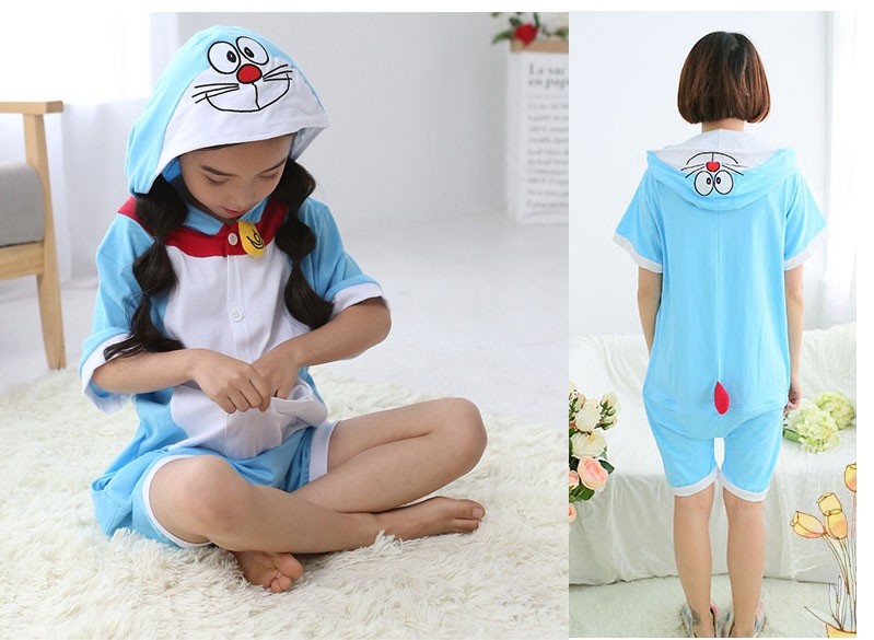 Cute Doraemon Cartoon Hoodie Summer Onesie Pajamas Kigurumi For Kids
