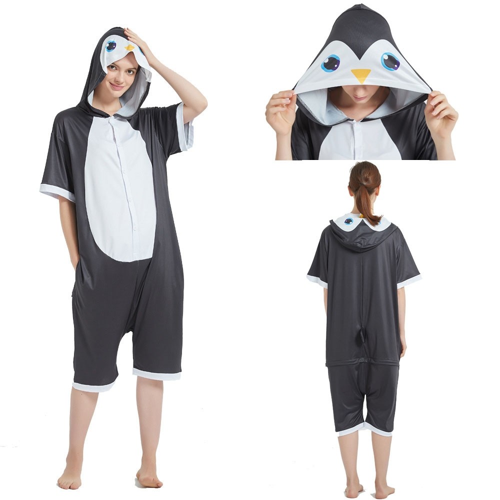 Adult Penguin Short Sleeve Hoodie Kigurumi Summer Onesie Pajamas