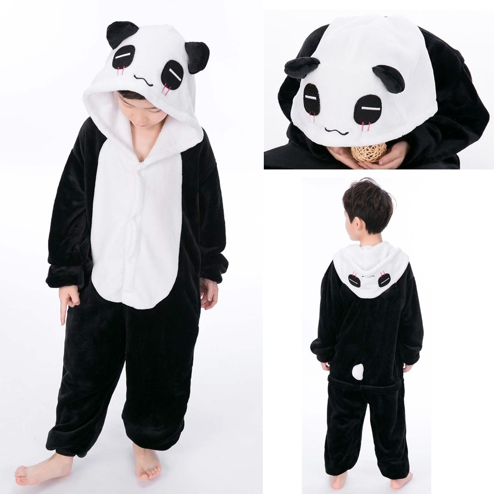 Animal Kigurumi Black White Panda Onesie Pajamas For Kids