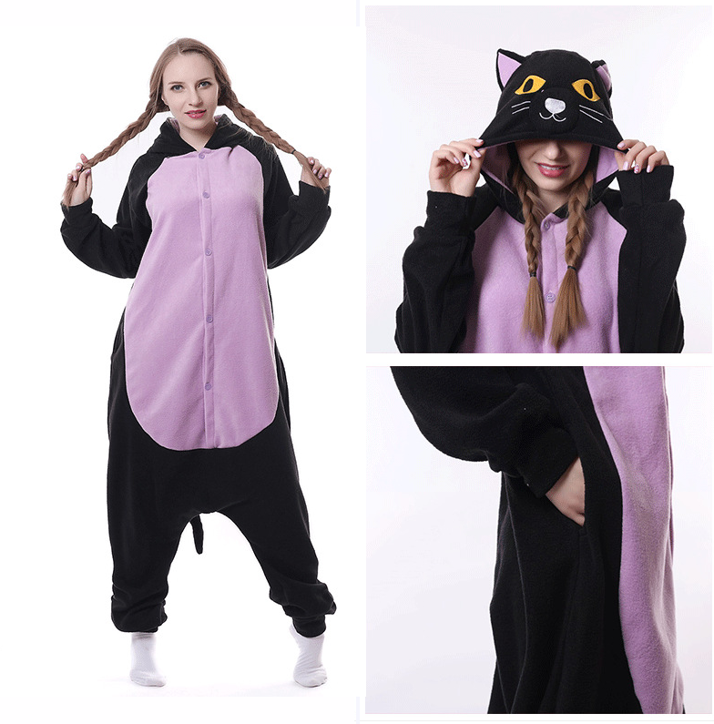 Adult Purple Midnight Cat Kigurumi Onesie Pajama Animal Costumes