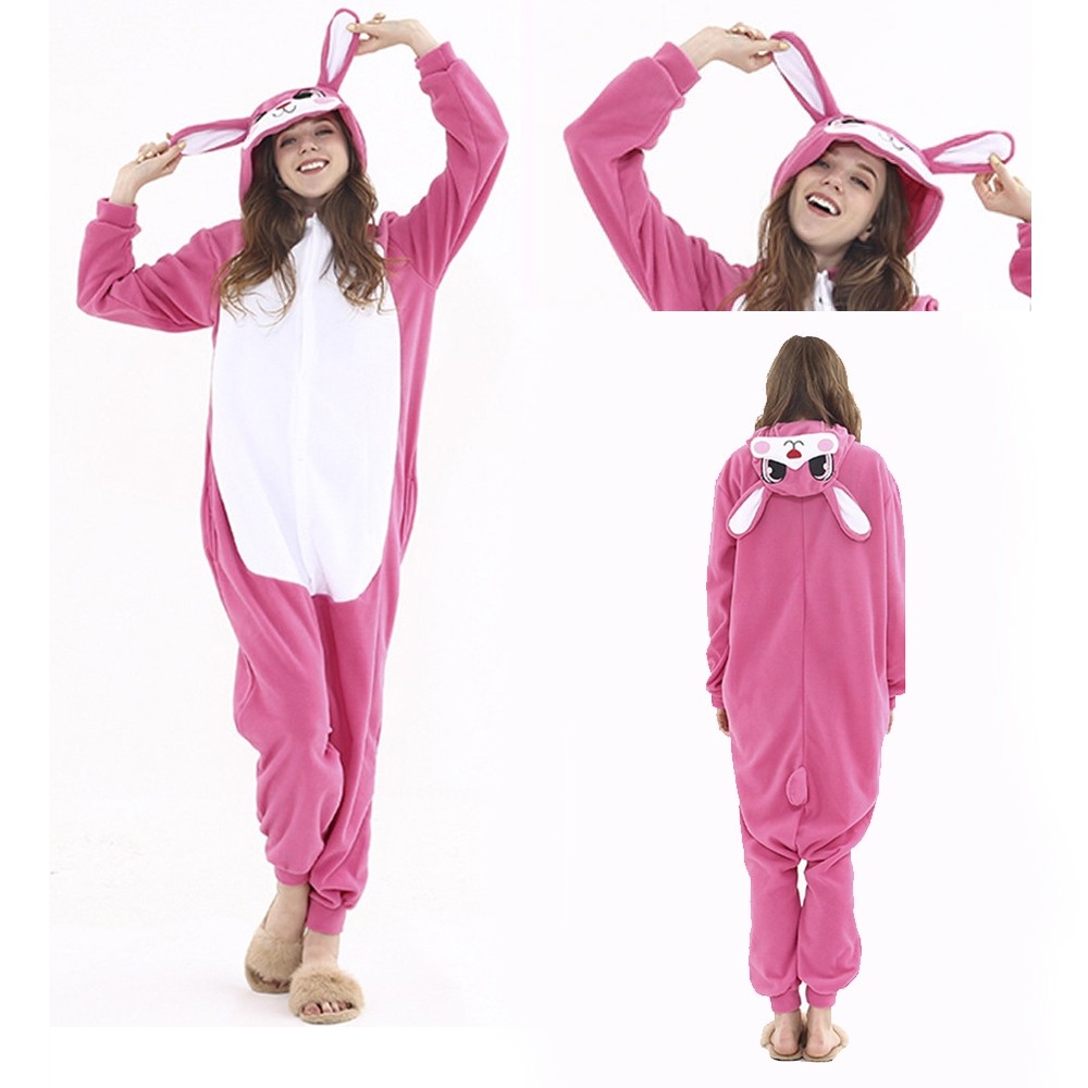 Rose Red Bunny Onesie Kigurumi Animal Rabbit Pajama Costume For Adult