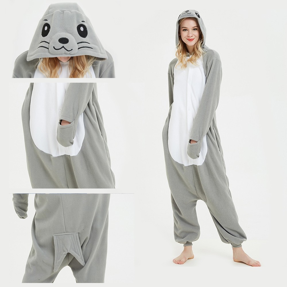 Grey Seal Onesie Kigurumi Pajama Cartoon Animal Costume For Women and Men