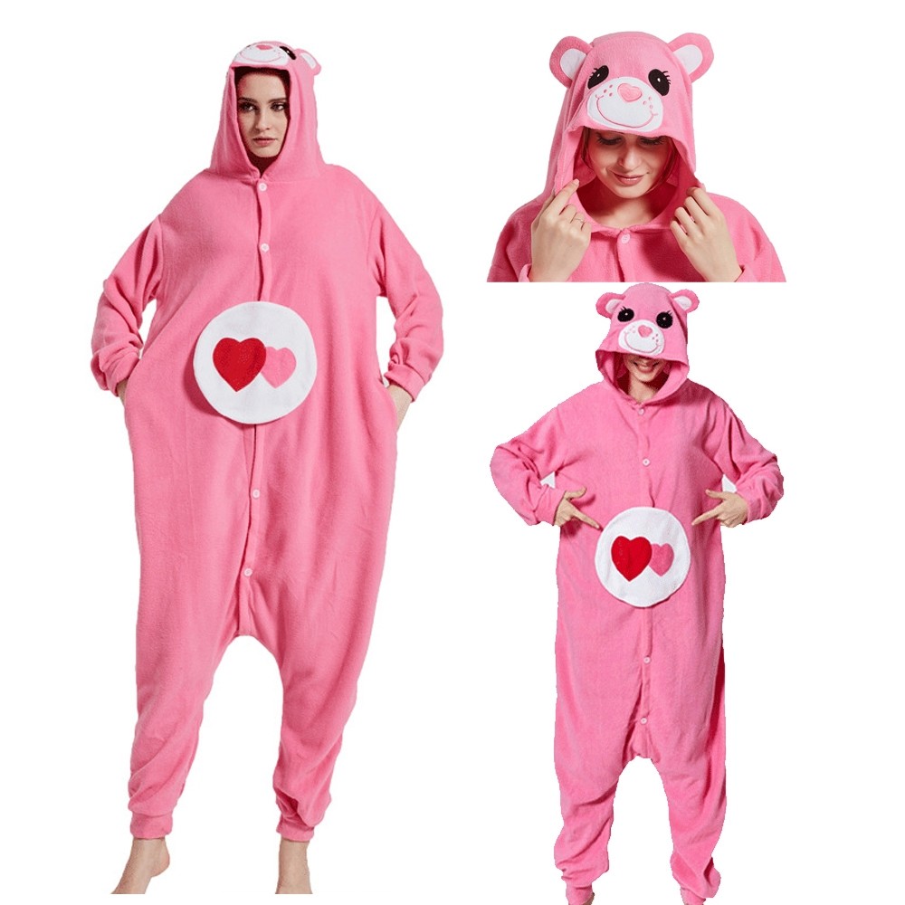 Pink Care Bear Onesie Kigurumi Pajama Cartoon Animal Costume For Adult