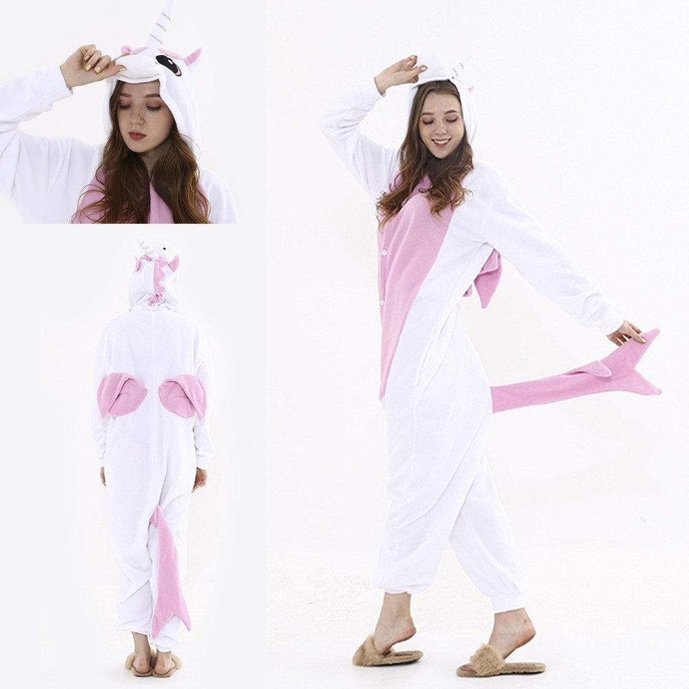 Adult White and Pink Unicorn Onesie Kigurumi Pajama Animal Costume
